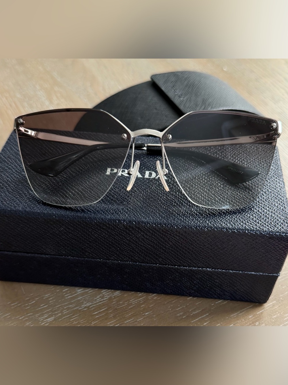 Prada Women's Black Gray Oversized Cat eye Sunglasses